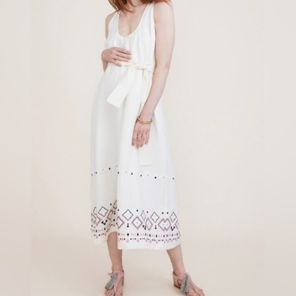 NWT Hatch The Martinique Dress Linen Blend Embroidered Belted Sleeveless Dress 0 - Picture 1 of 4